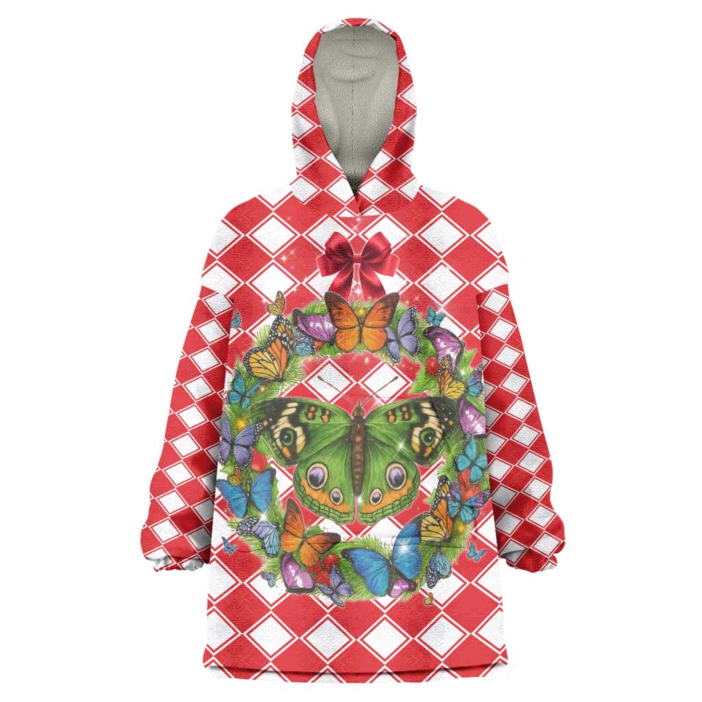 Christmas Butterfly Wreath Wearable Blanket Hoodie Xmas Holiday Patterns - Wonder Print Shop