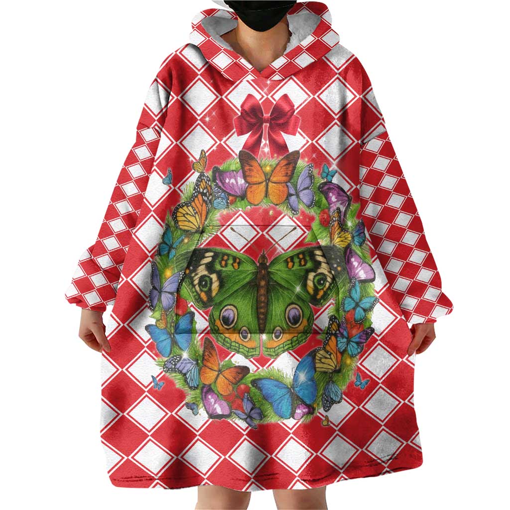 Christmas Butterfly Wreath Wearable Blanket Hoodie Xmas Holiday Patterns - Wonder Print Shop