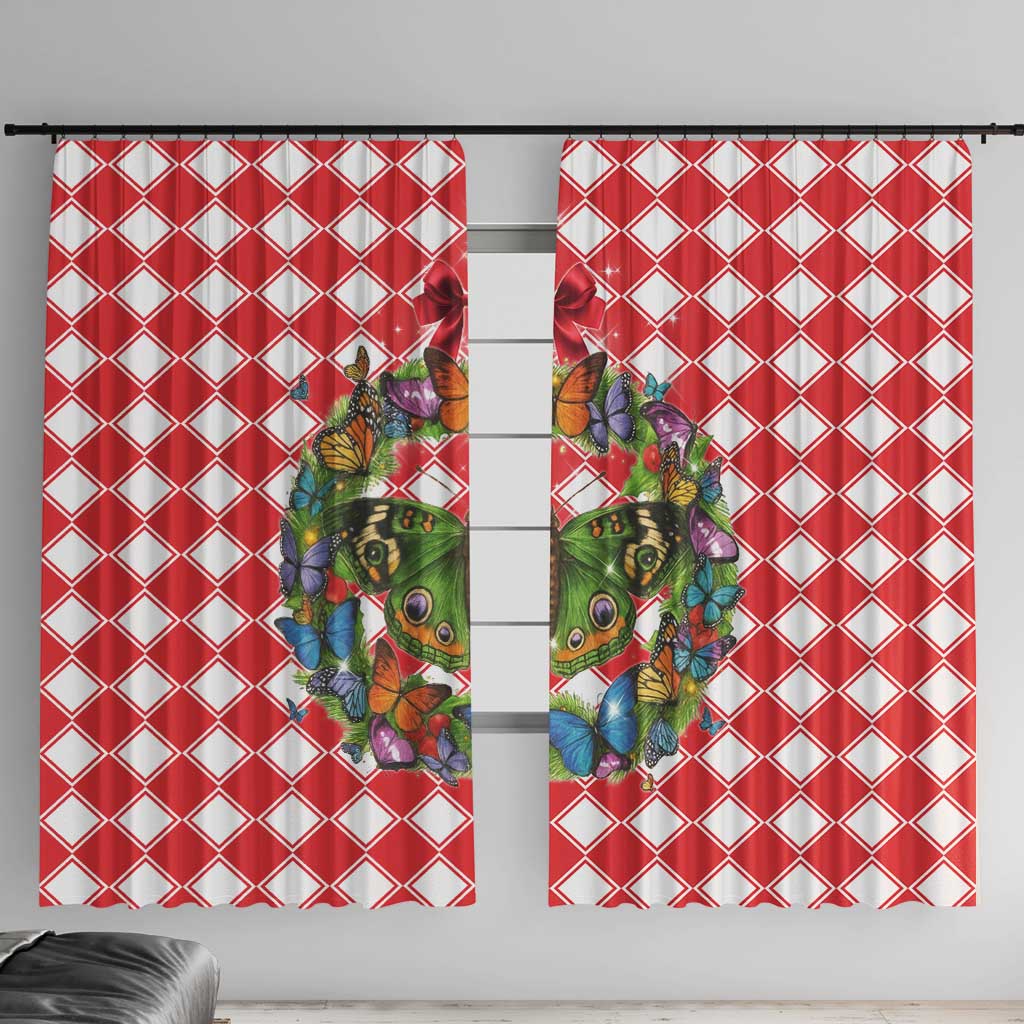 Christmas Butterfly Wreath Window Curtain Xmas Holiday Patterns - Wonder Print Shop