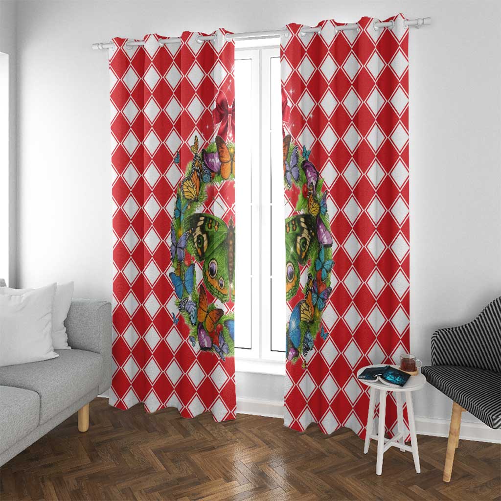 Christmas Butterfly Wreath Window Curtain Xmas Holiday Patterns - Wonder Print Shop