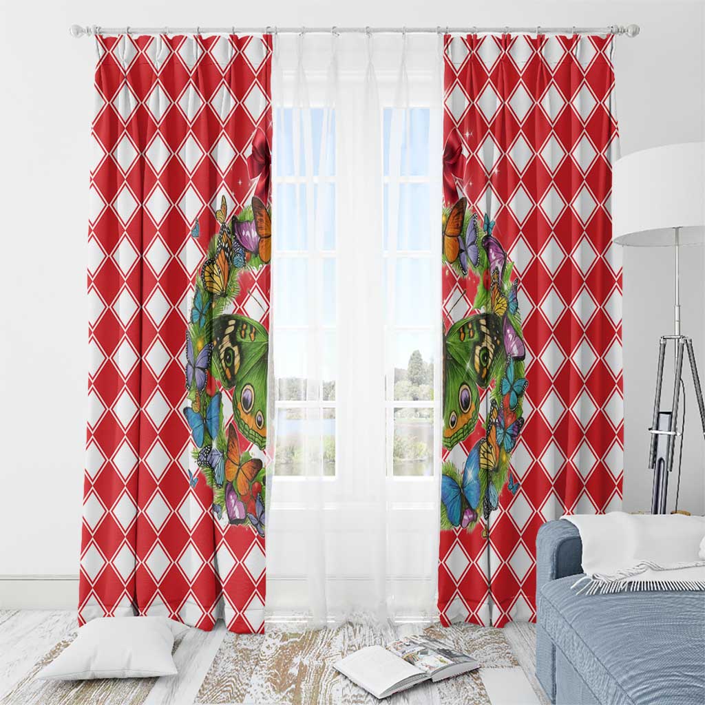 Christmas Butterfly Wreath Window Curtain Xmas Holiday Patterns - Wonder Print Shop
