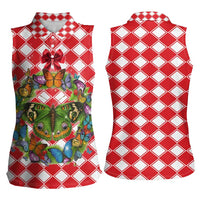 Christmas Butterfly Wreath Women Sleeveless Polo Shirt Xmas Holiday Patterns - Wonder Print Shop