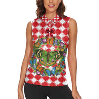Christmas Butterfly Wreath Women Sleeveless Polo Shirt Xmas Holiday Patterns - Wonder Print Shop