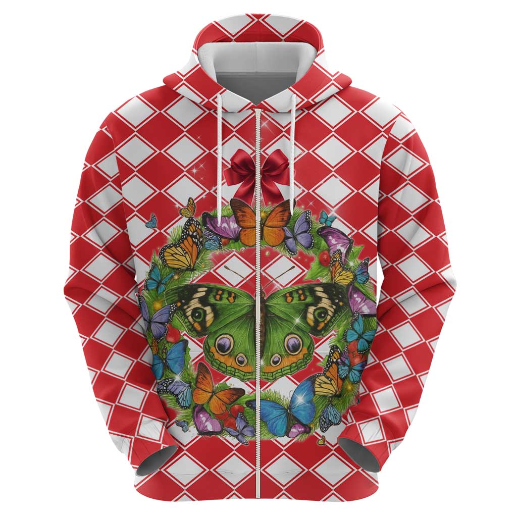 Christmas Butterfly Wreath Zip Hoodie Xmas Holiday Patterns - Wonder Print Shop