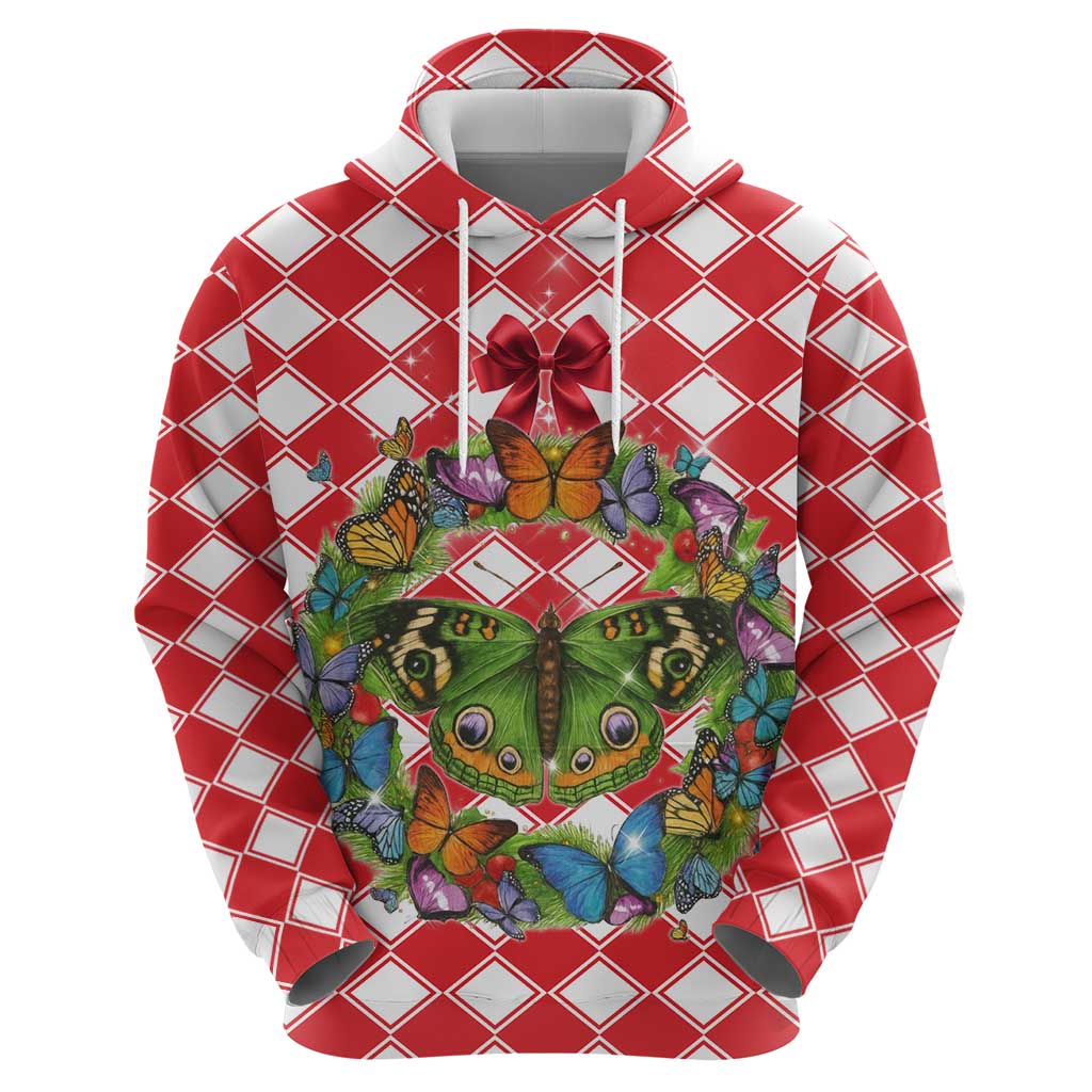Christmas Butterfly Wreath Zip Hoodie Xmas Holiday Patterns - Wonder Print Shop