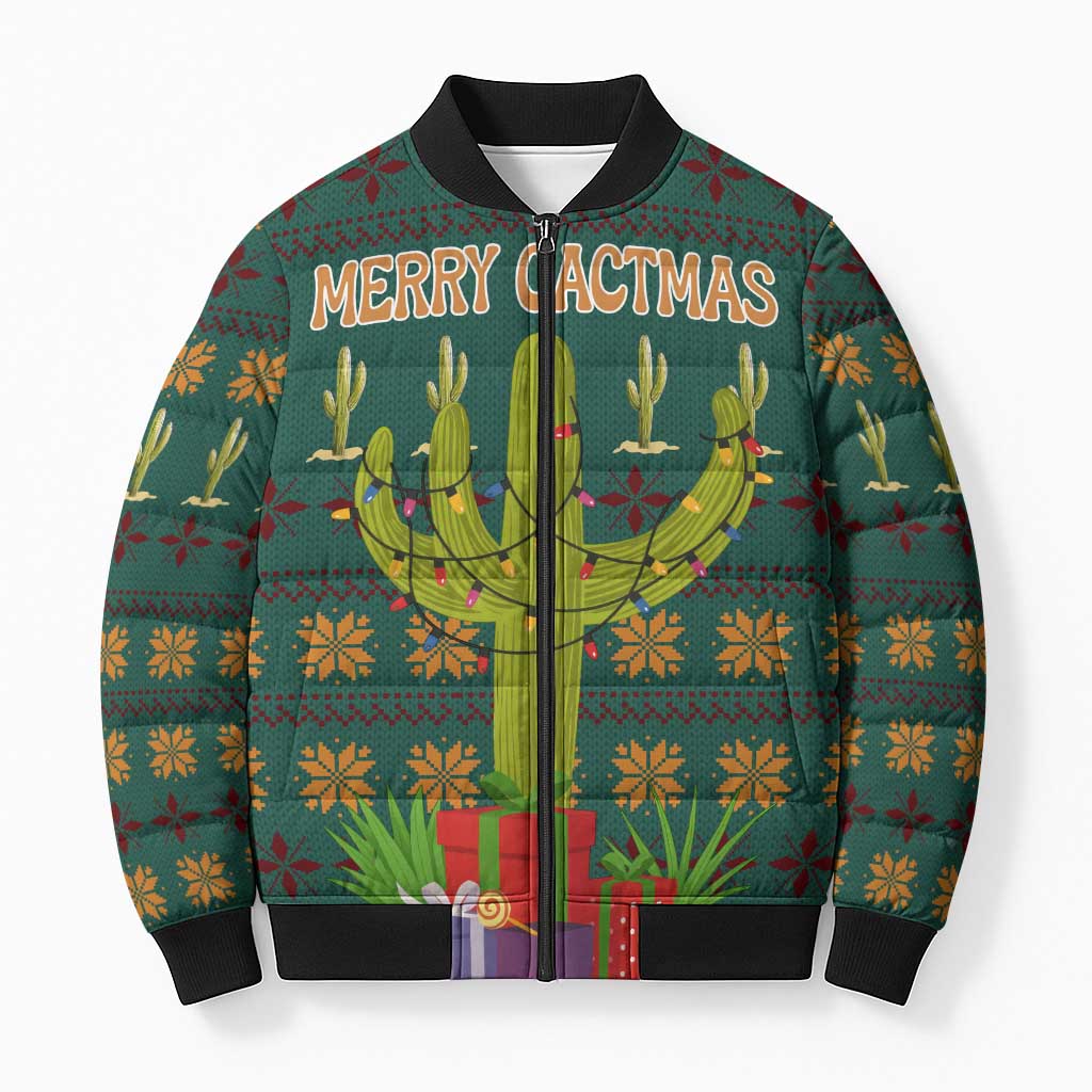 Cactus Gifts Christmas Bomber Puffer Jacket Xmas Holiday Patterns - Wonder Print Shop