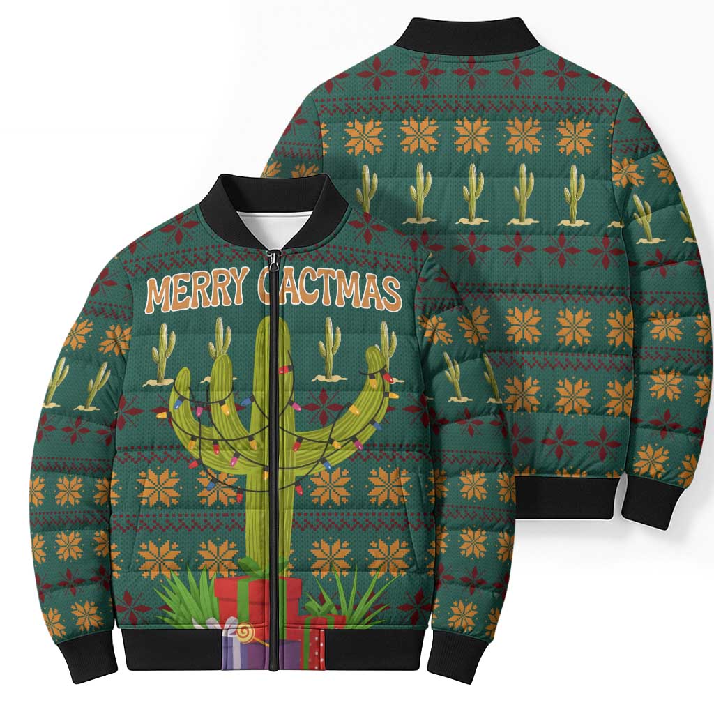 Cactus Gifts Christmas Bomber Puffer Jacket Xmas Holiday Patterns - Wonder Print Shop
