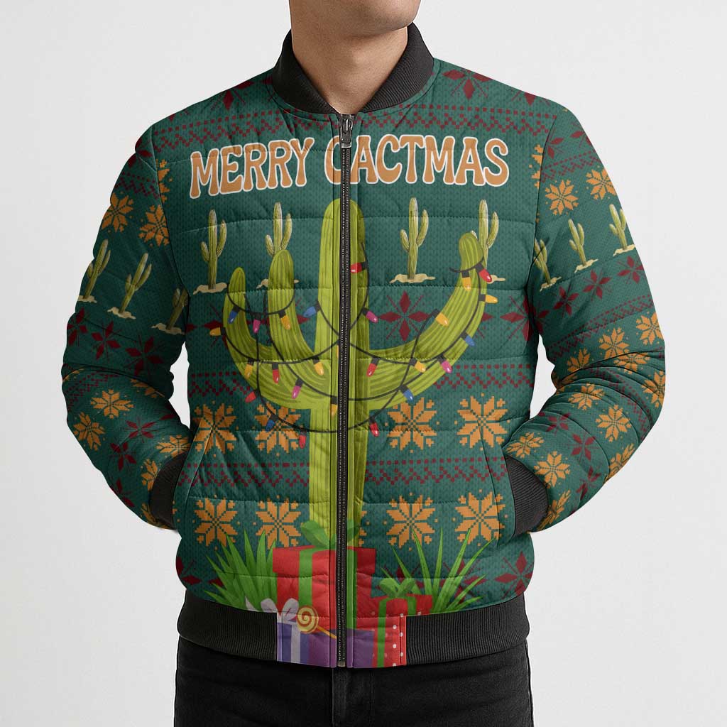Cactus Gifts Christmas Bomber Puffer Jacket Xmas Holiday Patterns - Wonder Print Shop