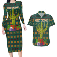 Cactus Gifts Christmas Couples Matching Long Sleeve Bodycon Dress and Hawaiian Shirt Xmas Holiday Patterns - Wonder Print Shop