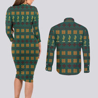 Cactus Gifts Christmas Couples Matching Long Sleeve Bodycon Dress and Long Sleeve Button Shirt Xmas Holiday Patterns - Wonder Print Shop