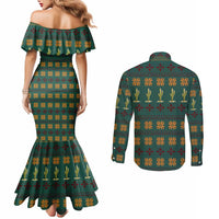 Cactus Gifts Christmas Couples Matching Mermaid Dress and Long Sleeve Button Shirt Xmas Holiday Patterns - Wonder Print Shop