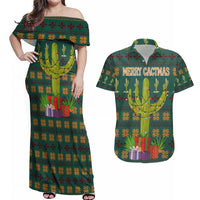 Cactus Gifts Christmas Couples Matching Off Shoulder Maxi Dress and Hawaiian Shirt Xmas Holiday Patterns - Wonder Print Shop