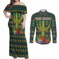 Cactus Gifts Christmas Couples Matching Off Shoulder Maxi Dress and Long Sleeve Button Shirt Xmas Holiday Patterns - Wonder Print Shop