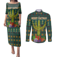 Cactus Gifts Christmas Couples Matching Puletasi and Long Sleeve Button Shirt Xmas Holiday Patterns - Wonder Print Shop