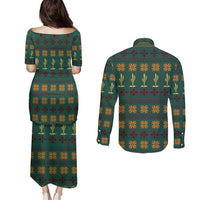 Cactus Gifts Christmas Couples Matching Puletasi and Long Sleeve Button Shirt Xmas Holiday Patterns - Wonder Print Shop