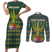 Cactus Gifts Christmas Couples Matching Short Sleeve Bodycon Dress and Long Sleeve Button Shirt Xmas Holiday Patterns - Wonder Print Shop