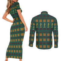Cactus Gifts Christmas Couples Matching Short Sleeve Bodycon Dress and Long Sleeve Button Shirt Xmas Holiday Patterns - Wonder Print Shop