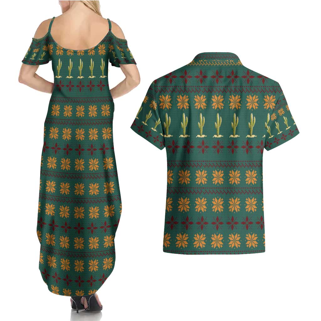 Cactus Gifts Christmas Couples Matching Summer Maxi Dress and Hawaiian Shirt Xmas Holiday Patterns - Wonder Print Shop