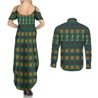 Cactus Gifts Christmas Couples Matching Summer Maxi Dress and Long Sleeve Button Shirt Xmas Holiday Patterns - Wonder Print Shop