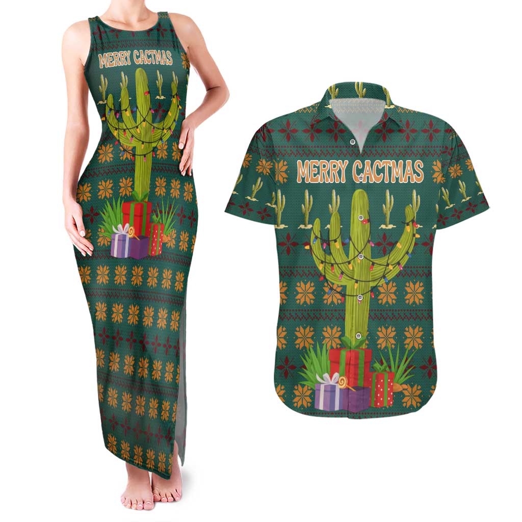 Cactus Gifts Christmas Couples Matching Tank Maxi Dress and Hawaiian Shirt Xmas Holiday Patterns - Wonder Print Shop
