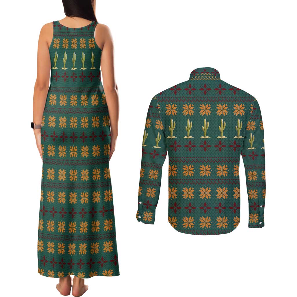 Cactus Gifts Christmas Couples Matching Tank Maxi Dress and Long Sleeve Button Shirt Xmas Holiday Patterns - Wonder Print Shop