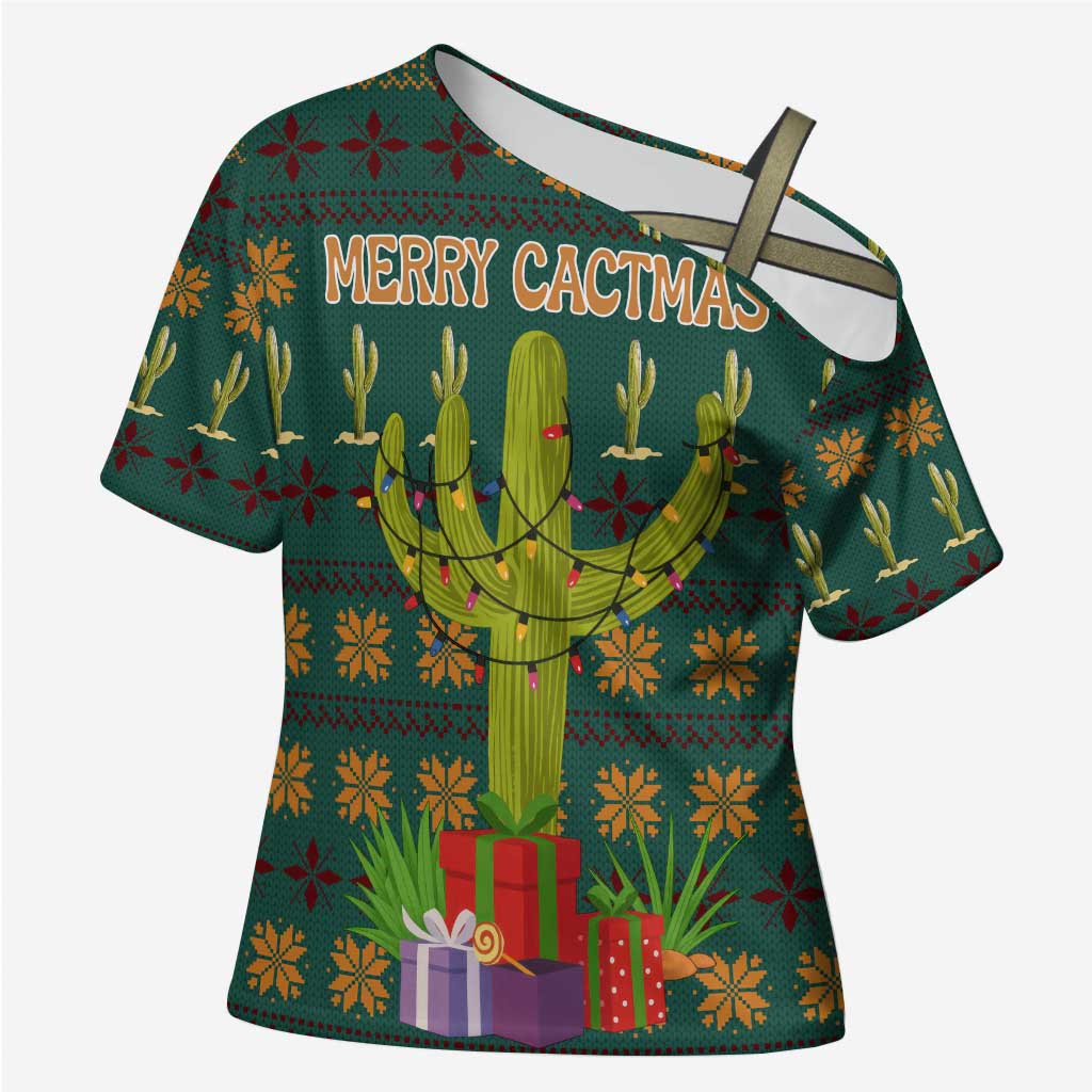 Cactus Gifts Christmas Cross Shoulder Shirt Xmas Holiday Patterns - Wonder Print Shop