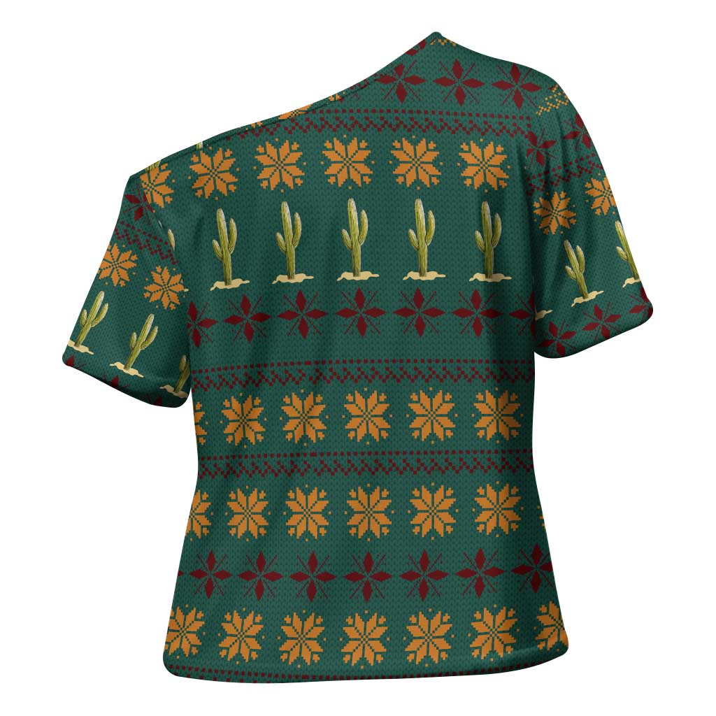 Cactus Gifts Christmas Cross Shoulder Shirt Xmas Holiday Patterns - Wonder Print Shop