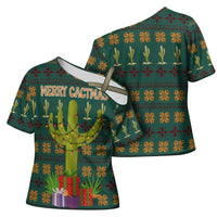 Cactus Gifts Christmas Cross Shoulder Shirt Xmas Holiday Patterns - Wonder Print Shop