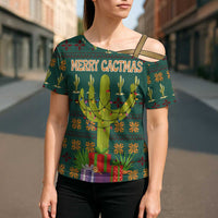 Cactus Gifts Christmas Cross Shoulder Shirt Xmas Holiday Patterns - Wonder Print Shop