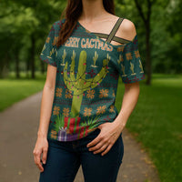 Cactus Gifts Christmas Cross Shoulder Shirt Xmas Holiday Patterns - Wonder Print Shop