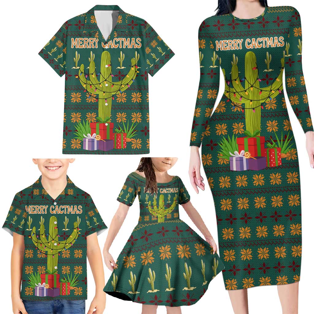 Cactus Gifts Christmas Family Matching Long Sleeve Bodycon Dress and Hawaiian Shirt Xmas Holiday Patterns - Wonder Print Shop