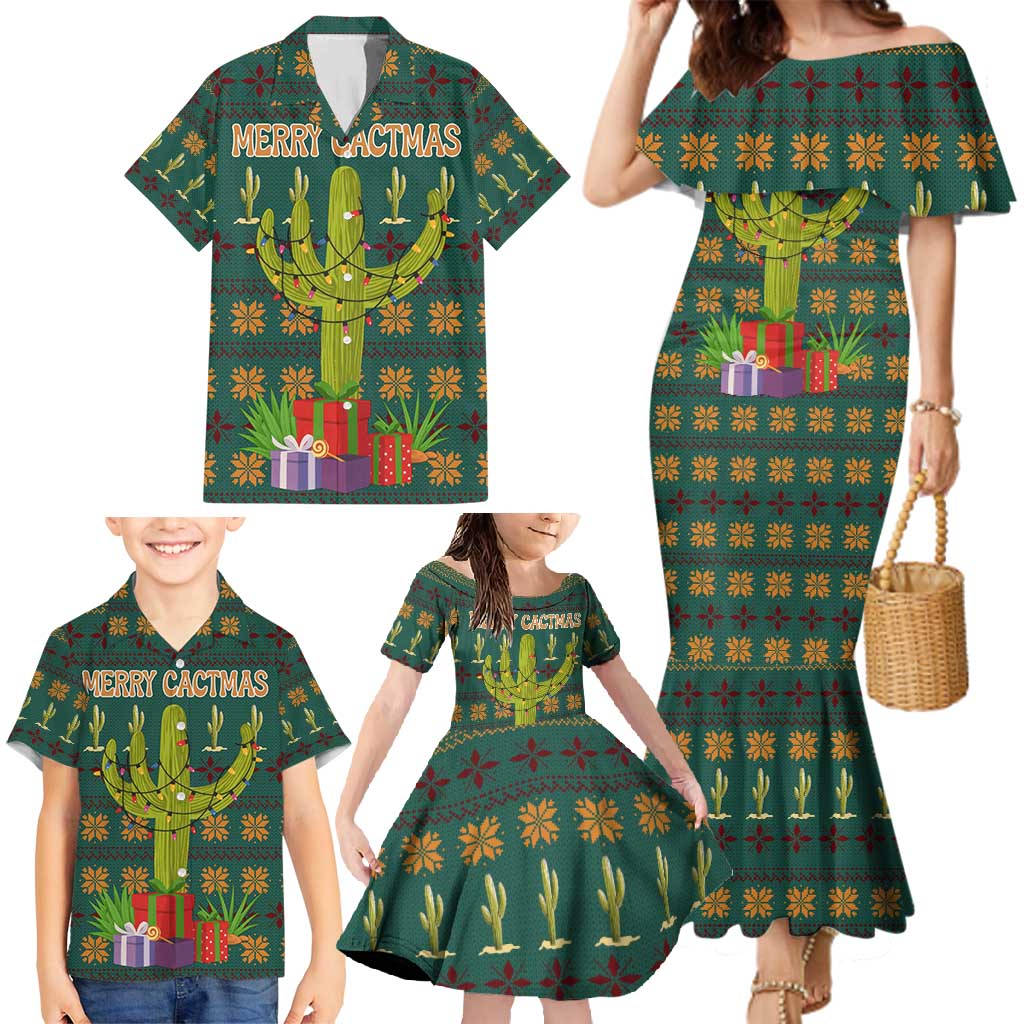 Cactus Gifts Christmas Family Matching Mermaid Dress and Hawaiian Shirt Xmas Holiday Patterns - Wonder Print Shop