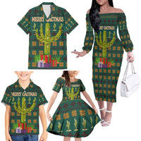 Cactus Gifts Christmas Family Matching Off The Shoulder Long Sleeve Dress and Hawaiian Shirt Xmas Holiday Patterns - Wonder Print Shop