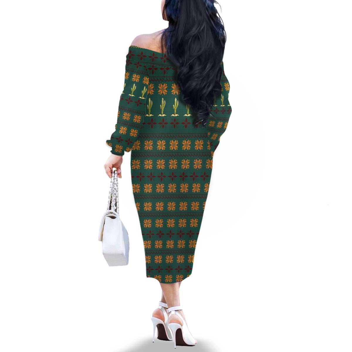 Cactus Gifts Christmas Family Matching Off The Shoulder Long Sleeve Dress and Hawaiian Shirt Xmas Holiday Patterns - Wonder Print Shop