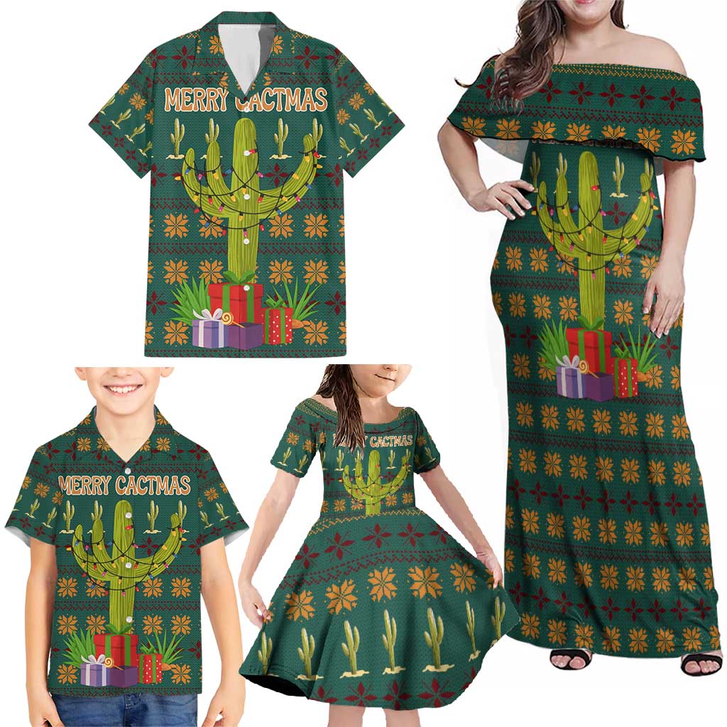 Cactus Gifts Christmas Family Matching Off Shoulder Maxi Dress and Hawaiian Shirt Xmas Holiday Patterns - Wonder Print Shop