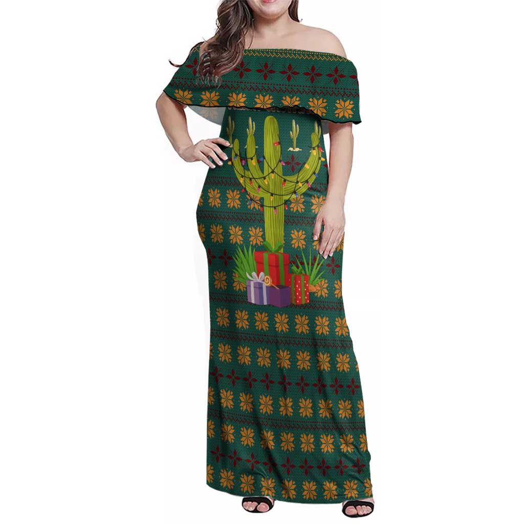 Cactus Gifts Christmas Family Matching Off Shoulder Maxi Dress and Hawaiian Shirt Xmas Holiday Patterns - Wonder Print Shop