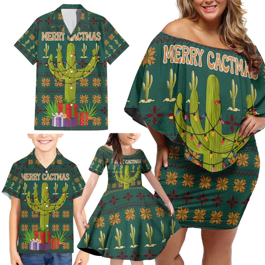 Cactus Gifts Christmas Family Matching Off Shoulder Short Dress and Hawaiian Shirt Xmas Holiday Patterns - Wonder Print Shop