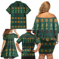 Cactus Gifts Christmas Family Matching Off Shoulder Short Dress and Hawaiian Shirt Xmas Holiday Patterns - Wonder Print Shop