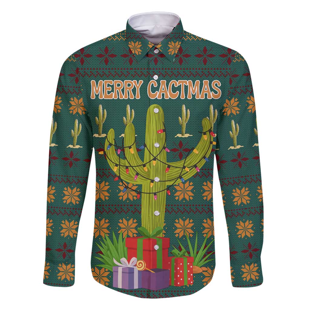 Cactus Gifts Christmas Family Matching Off Shoulder Short Dress and Hawaiian Shirt Xmas Holiday Patterns - Wonder Print Shop
