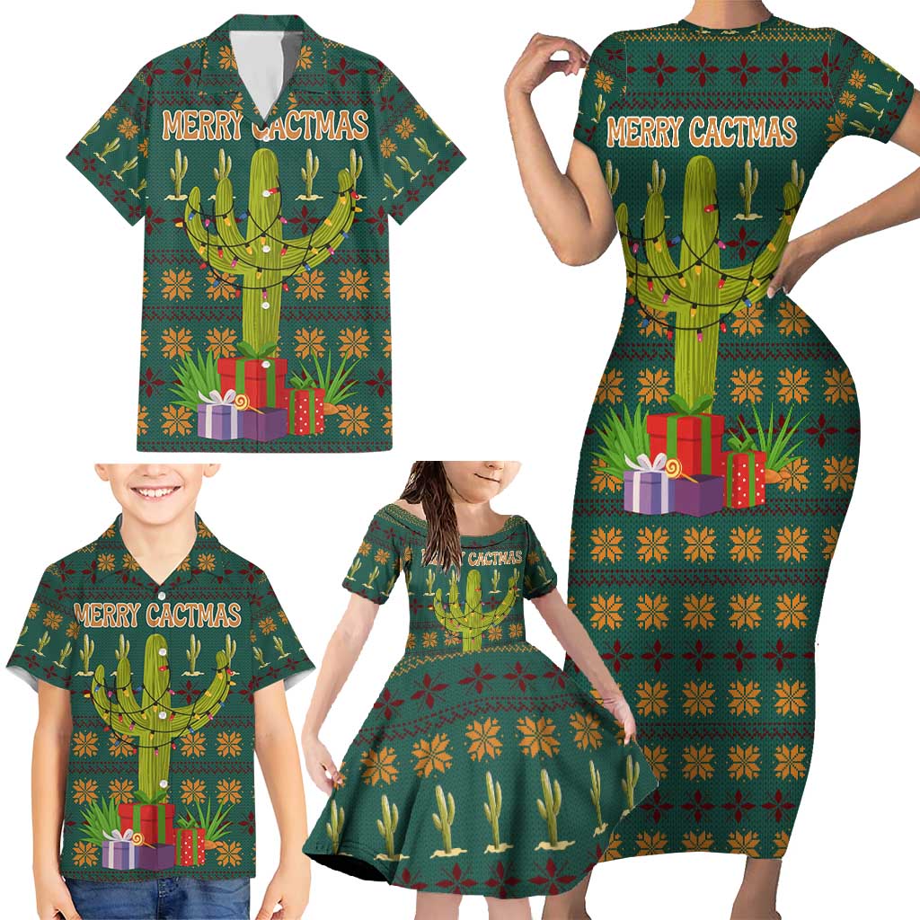 Cactus Gifts Christmas Family Matching Short Sleeve Bodycon Dress and Hawaiian Shirt Xmas Holiday Patterns - Wonder Print Shop