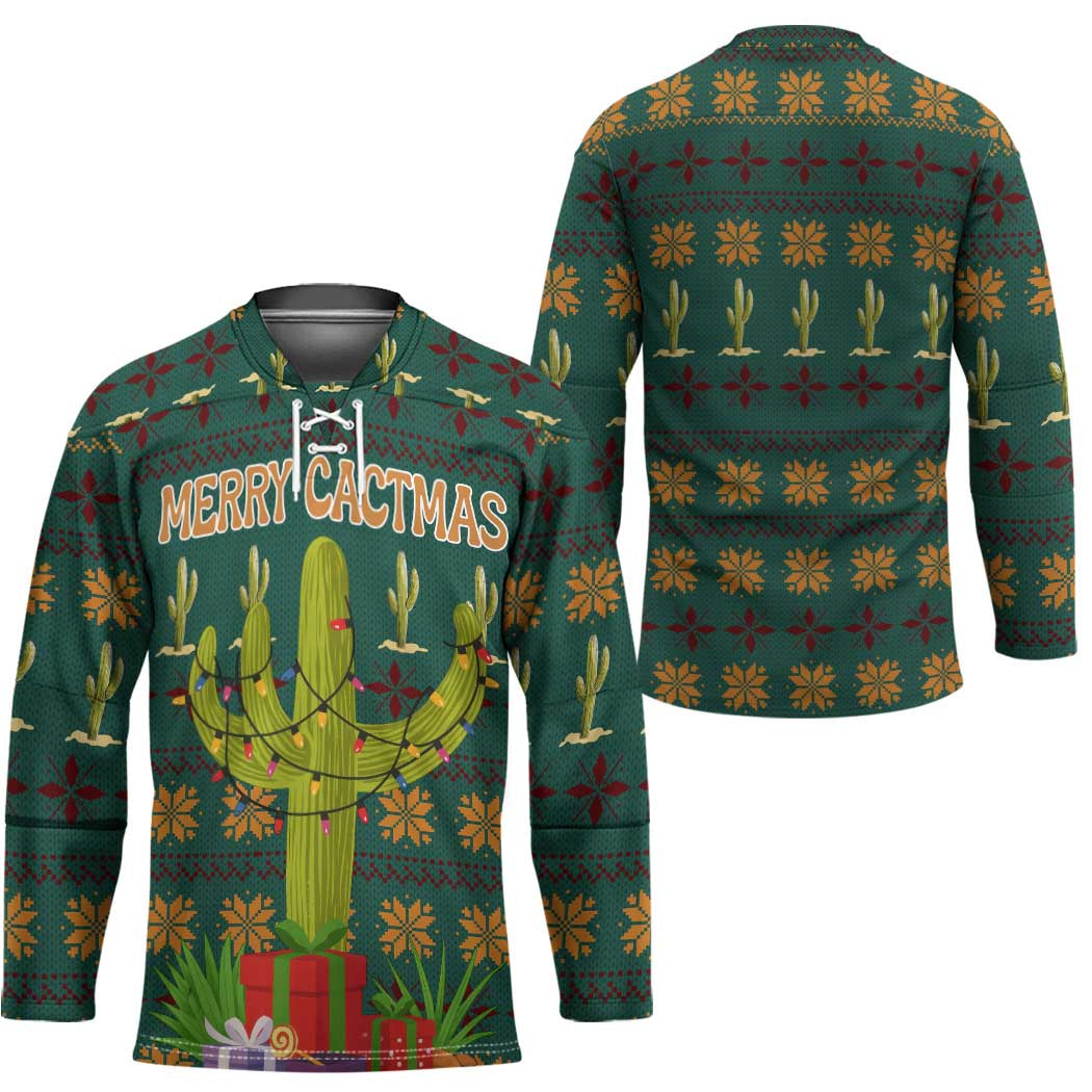 Cactus Gifts Christmas Hockey Jersey Xmas Holiday Patterns - Wonder Print Shop