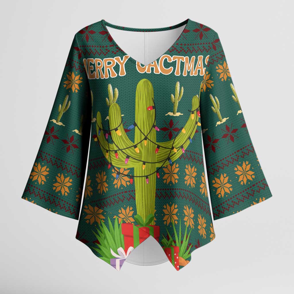 Cactus Gifts Christmas Kimono Sleeve Blouse Xmas Holiday Patterns - Wonder Print Shop