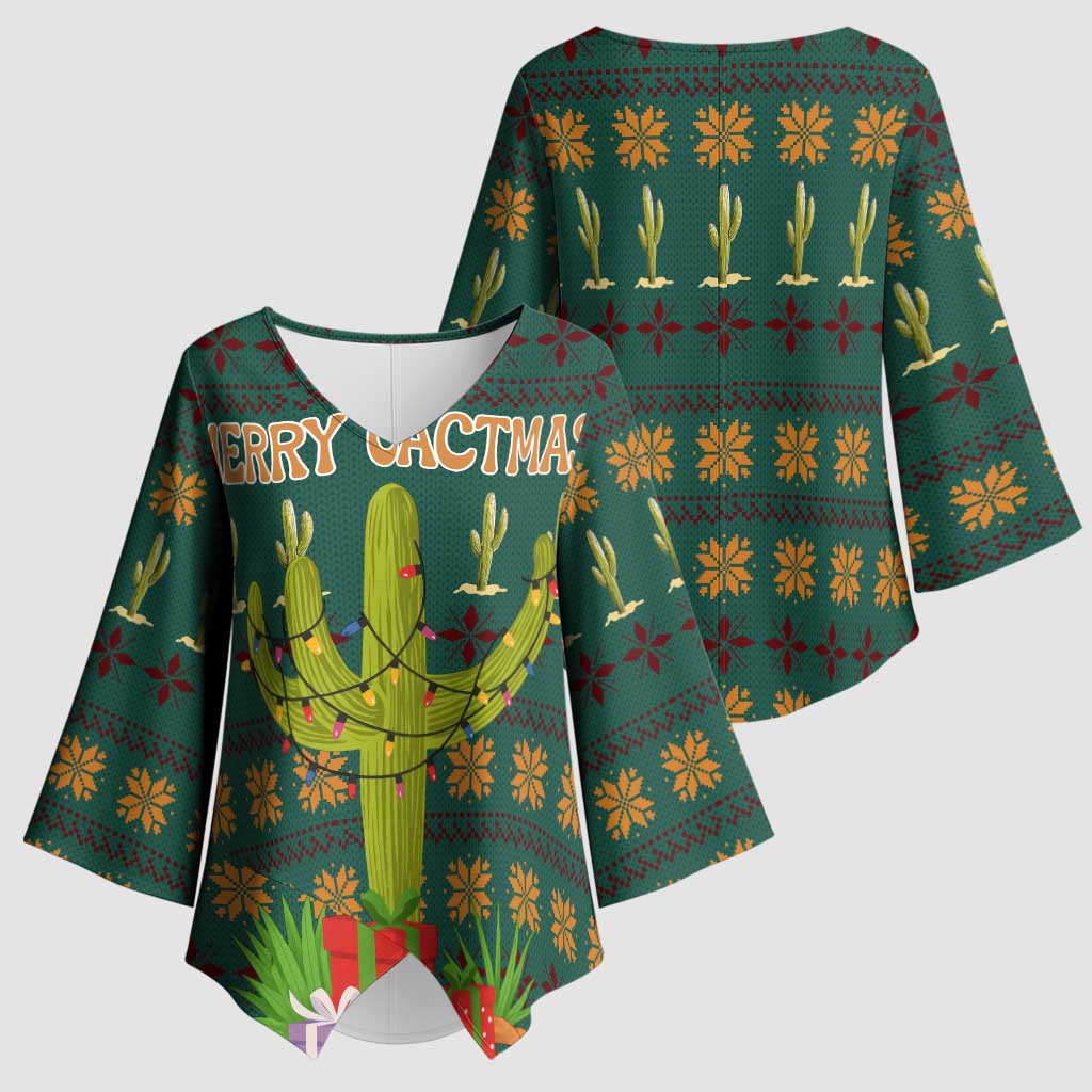 Cactus Gifts Christmas Kimono Sleeve Blouse Xmas Holiday Patterns - Wonder Print Shop