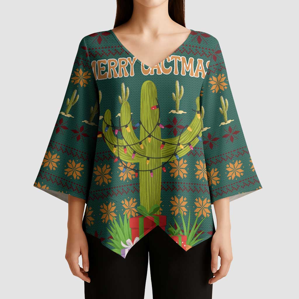 Cactus Gifts Christmas Kimono Sleeve Blouse Xmas Holiday Patterns - Wonder Print Shop