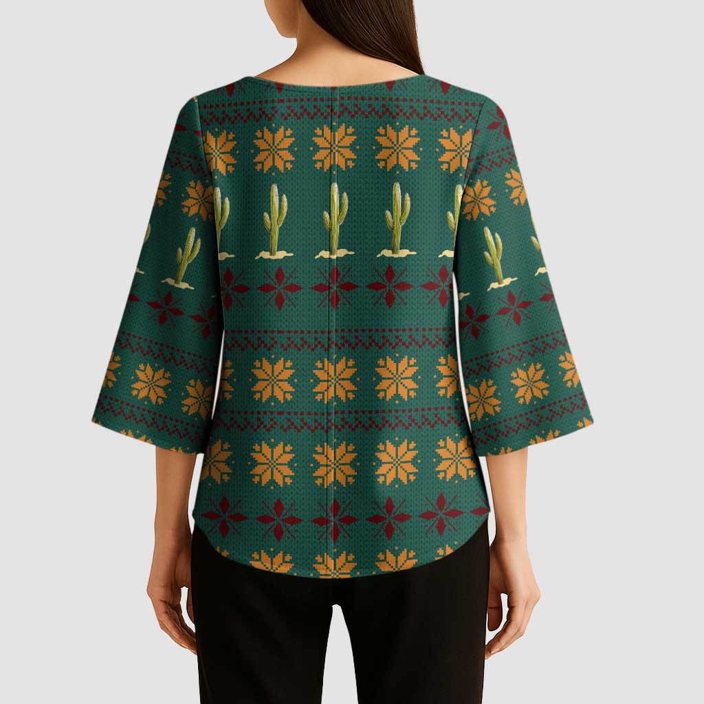 Cactus Gifts Christmas Kimono Sleeve Blouse Xmas Holiday Patterns - Wonder Print Shop