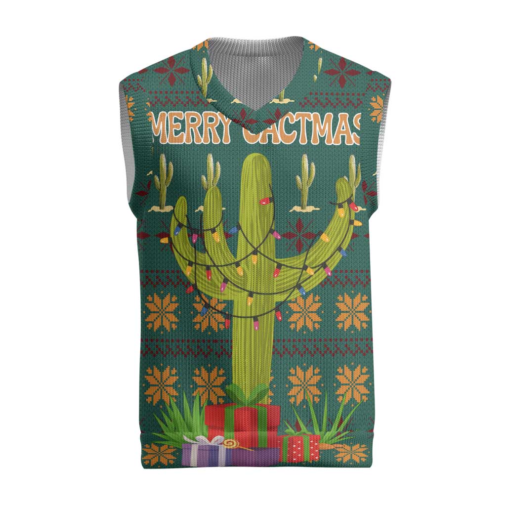 Cactus Gifts Christmas Knitted V-Neck Vest Xmas Holiday Patterns - Wonder Print Shop