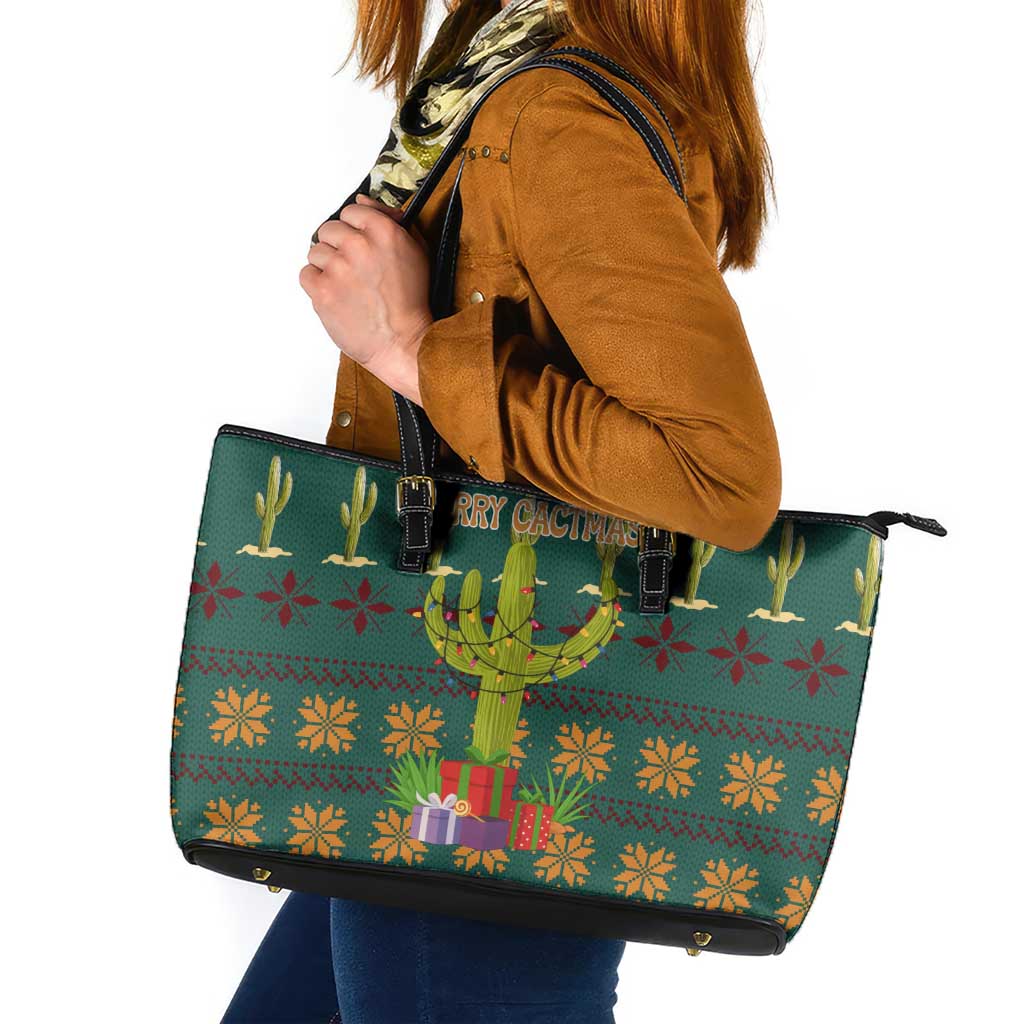 Cactus Gifts Christmas Leather Tote Bag Xmas Holiday Patterns - Wonder Print Shop