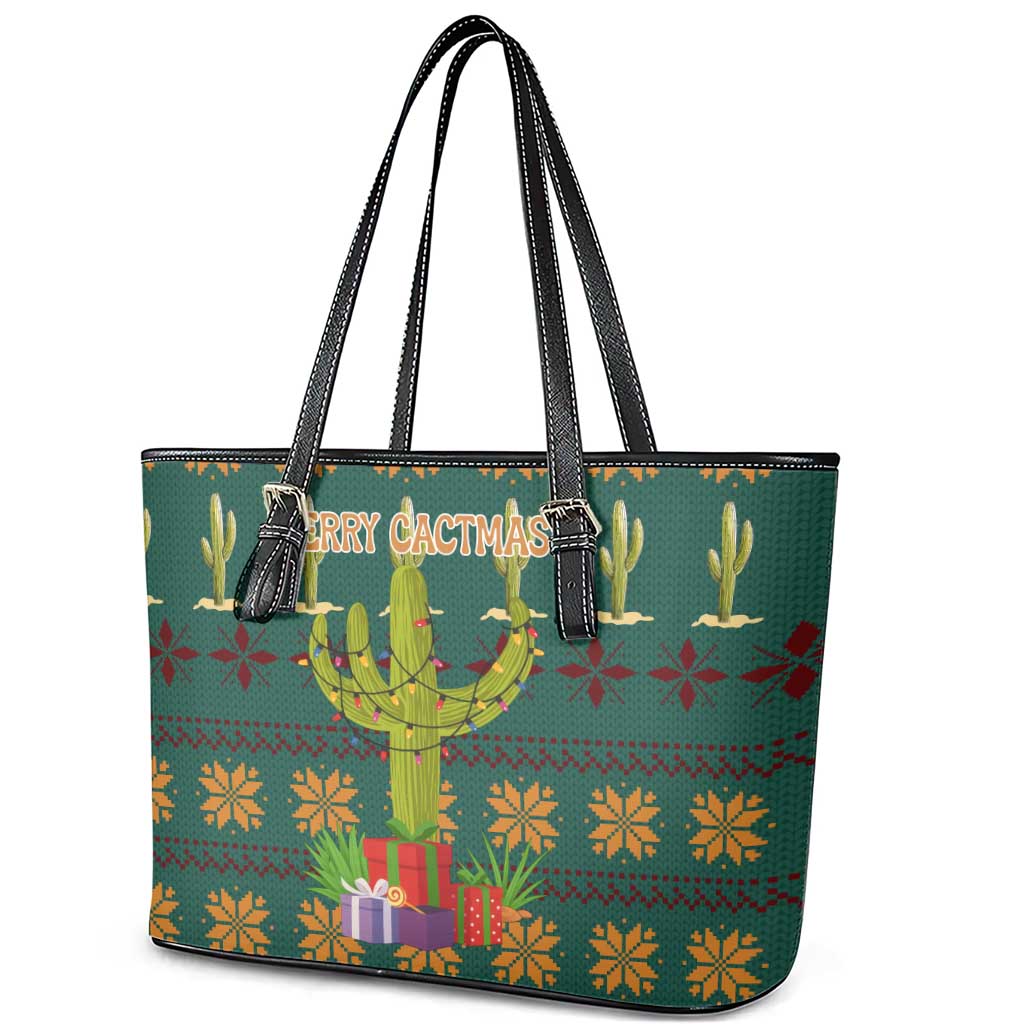 Cactus Gifts Christmas Leather Tote Bag Xmas Holiday Patterns - Wonder Print Shop