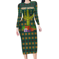 Cactus Gifts Christmas Long Sleeve Bodycon Dress Xmas Holiday Patterns - Wonder Print Shop