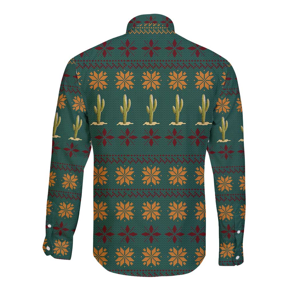 Cactus Gifts Christmas Long Sleeve Button Shirt Xmas Holiday Patterns - Wonder Print Shop